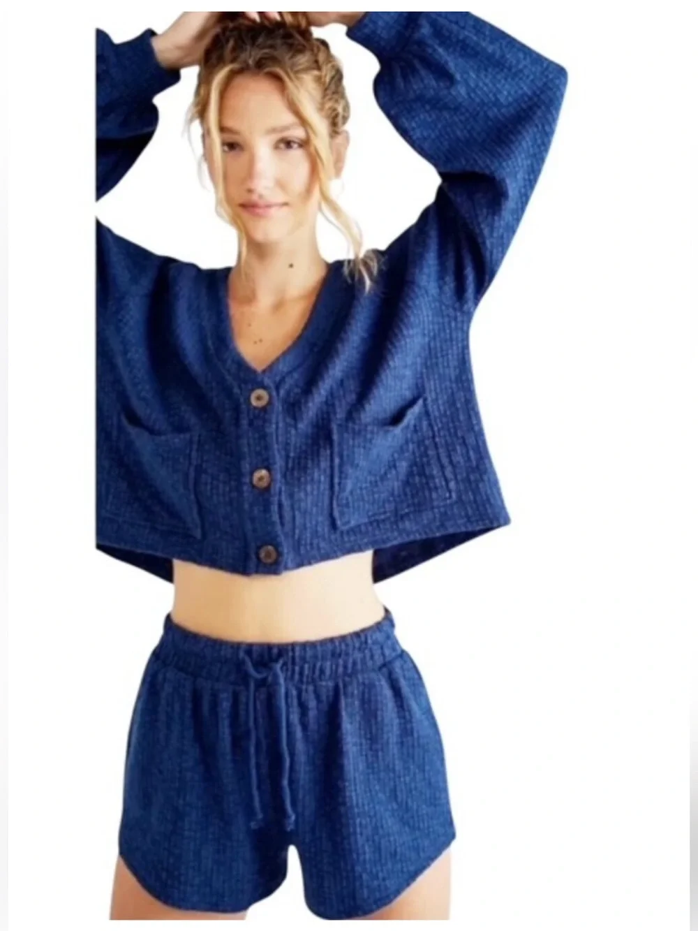 Free People Oasis Textured Cardigan and Shorts Set